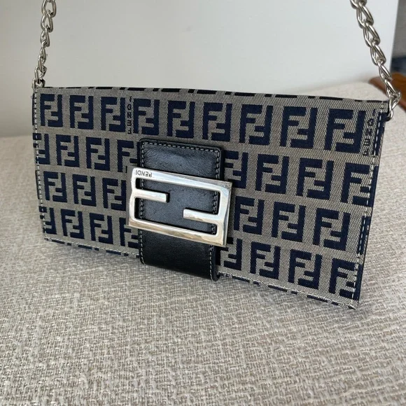 Fendi Zucca Monogram Dark Blue Clutch Wallet - Picture 1 of 12